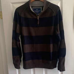 American Eagle Outfitters Men's Zip-Up Sweater - Brown and Black